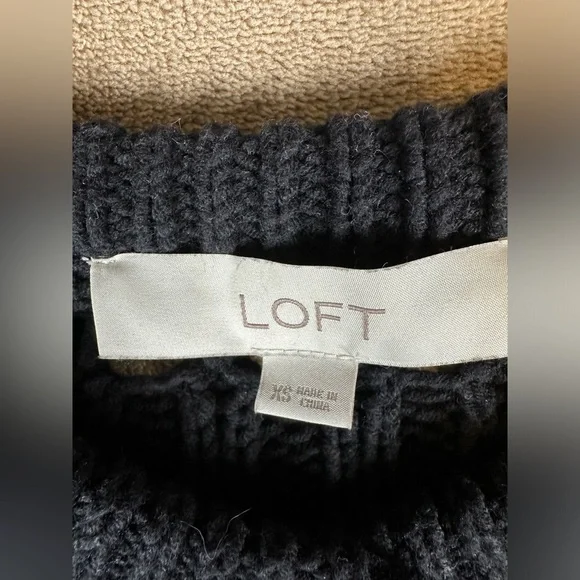 LOFT Women’s XS Black Open Stitch Knit Cardigan Button Front Sweater Crew Neck - Picture 5 of 12